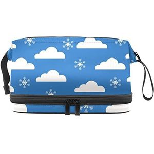 Make-up tas - grote capaciteit reizen cosmetische tas, wit sneeuwvlok wolk patroon, Meerkleurig, 27x15x14 cm/10.6x5.9x5.5 in