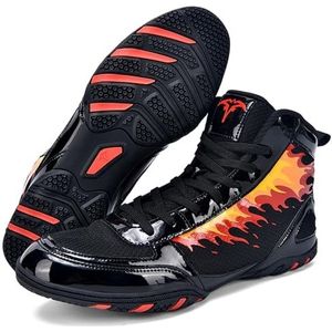 Hiuzylqx Boksschoenen voor heren, hoge worstelschoenen, ademende Combat Boxers Trainer voor gewichtheffen, bodybuilding, deadlift en powerlifting.,zwart,38 EU