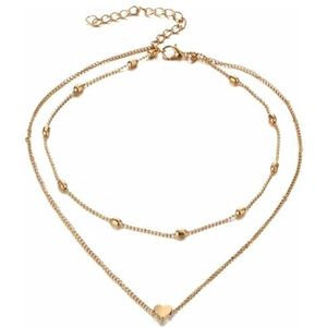 Fako Bijoux® - Ketting - Dubbele Choker Layer - Hartje - Goudkleurig