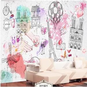 Vintage Handgetekende Architectuur Heteluchtballon Graffiti 3D Behang Home Luxe Decoratie Slaapkamer Woonkamer Bank Blaapkamer TV Achtergrond Muur-150cm×105cm