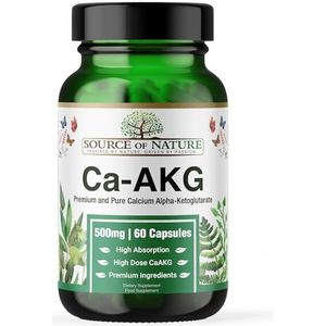 Source of Nature® | 500mg Ca-AKG | 60 Capsules | Premium Calcium Alfa-Ketoglutaraat (CaAKG) | 1000mg Ca AKG per dosering | Geen ongewenste toevoegingen | Merk uit Denemarken | Getest door derden