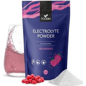 FOODIN Elektrolyten Poeder 240 g – Suikervrij Isotoon Sportdrank Poeder met OptiMSM, Vitamine C & Guérande Zeezout – Hydratatie & Energie (Red Berries)