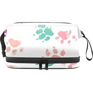 Gekleurde Paw Makeup Bag Double Layer Ruime Cosmetische Zakken voor Vrouwen en Meisjes Reizen Draagbare Toiletry Pouch met Rits, Meerkleurig, 27x15x14 cm/10.6x5.9x5.5 in, Make-up zakje