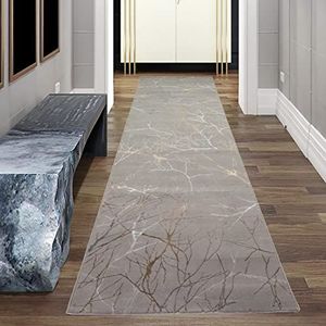 Teppich-Traum Smalle gang | Designer tapijt gang woon- en slaapkamer abstract takkenpatroon goud afmeting 80 x 300 cm