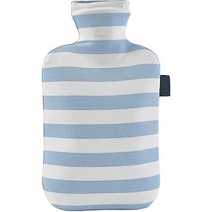 HANBOLI Warmwaterzak, 2L warmwaterkruik met gestreepte print, zachte katoenen hoes draagbare explosiebestendige winter herbruikbare handvoeten warmer hemelsblauw