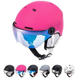 Skihelm met Vizier voor Heren Dames Jongen Meisje Kid Kinderen - Verstelbaar Skiën Snowboard Sneeuwsport Winter Snowboardhelm Helmvizier Skibrillens (M (55-58cm), roze)