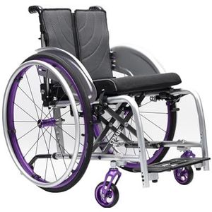 CFMAIF Lichtgewicht opvouwbare rolstoel voor volwassenen, draagbare handmatige aluminiumlegering rolstoel voor reizen, met verwijderbare achterwielen en voetsteun (Paars, 42 cm/16,5 inch stoel)