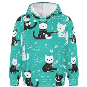 KAAVIYO Leuke blauwe katten, hoodies, atletische sweatshirts, met capuchon, schattige 3D-print, voor meisjes en jongens, Patroon, S