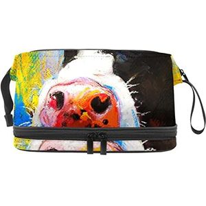 Grote capaciteit reizen cosmetische tas,Grappige koe olieverfschilderij dier, make-up tas,Waterdichte make-up tas organisator, Meerkleurig, 27x15x14 cm/10.6x5.9x5.5 in