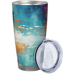 VTCTOASY Abstracte Olieverfschilderij Print Geïsoleerde Cup 20oz Met Deksel En Stro Koffie Mok Rvs Reizen Mokken Voor Vrouwen Mannen