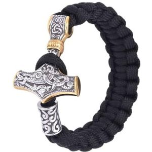 Viking Thor's Hammer Paracord Gevlochten Armband Voor Mannen Vrouwen - Noordse Roestvrij Staal Mjolnir Geweven Touw Armband - Fashion Vintage Talisman Manchet Polsband Sieraden (Color : Gold_23CM)