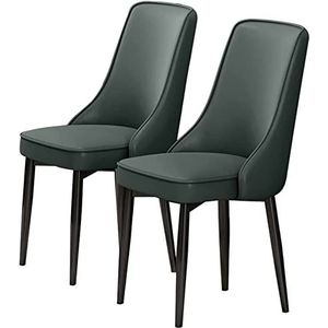 GEIRONV Eetkamerstoelen set van 2, PU-leer moderne hoge rugleuning gewatteerde zachte zitting koolstofstalen poten for lounge eetkamer keuken slaapkamer stoelen Eetstoelen (Color : Dark Green, Size