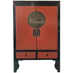 OPIUM OUTLET Chinese bruiloftskast, kast, commode, oosterse aziatische vintage shabby-chic stijl, kledingkast hout, massief compleet gemonteerd, 2-kleurig (Black_Rust)