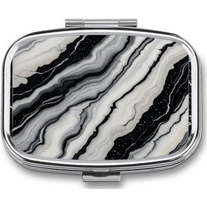 Zwart Wit Marmeren Pil Doos, 2 Compartiment Geneeskunde Pil Case, Draagbare Pil Organizer voor Pocket Of Portemonnee Decoratieve Metalen Geneeskunde Vitamine Organizer