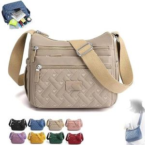 Populaire tas, nylon schoudertas, grote waterdichte klassieke luxe crossbodytas, schoudertas met meerdere vakken en vakken voor dames (Khaki)