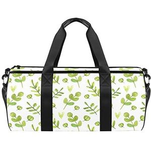 Herfst paddestoel blad patroon reizen duffle tas sport bagage met rugzak draagtas gymtas voor mannen en vrouwen, Schattig groen blad patroon, 45 x 23 x 23 cm / 17.7 x 9 x 9 inch