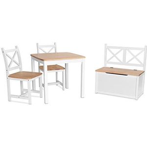 ib style® XEN Kinderzitgroep | Massiefhout | Stoelhoogte 32cm | Conform EU veiligheidsnormen | 1 tafel + 2 stoelen + Opbergkist