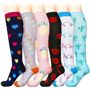 Czemo Compressiesokken voor dames en heren, 6 paar compressiekousen, compressiekousen voor sport, fietsen, vliegreizen, verpleegsters, Veelkleurig 02, Small-Medium