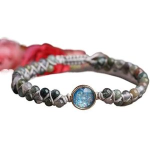 Natuurlijke Opaal Steen Kralen Charms Wrap Armband 4mm Zeesediment Jaspers Ronde Kralen Gevlochten Armband Paar Yoga Sieraden (Color : India Agate)