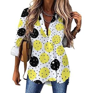 Geel Zwart Stippen Vrouwen Button Down Shirts Lange Mouw Jurk Shirt V-hals Blouses Tops