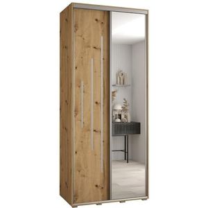 MEBLE KRYSPOL Davos 13 120 Kledingkast met twee schuifdeuren voor slaapkamer - Moderne Kledingkast met spiegel, kledingroede en planken - 235,2x120x45 cm - Artisan Artisan Silver