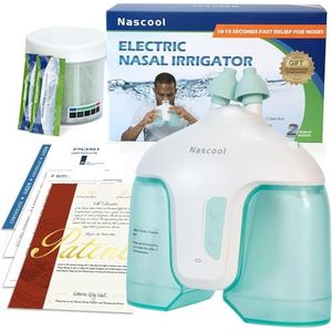 Nascool Neusirrigatiesysteem, elektrische sinusspoelmachine, neusreiniger voor volwassenen, sinussymptomen, verlichting met 50 zoutoplossingspakketten (groen)