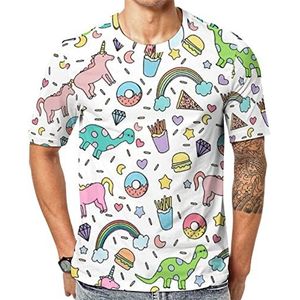 Eenhoorn dinosaurus cartoon print mannen crew T-shirts korte mouw T-shirt casual atletische zomer tops