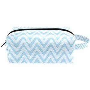 Zwart & Geel Wave Streep Lederen Cosmetische Pouch Tas Met Handvat, Waterdichte Vierkante Toilettas Reistas, Kleine Potlood Case voor Dames Heren Meisjes Kids