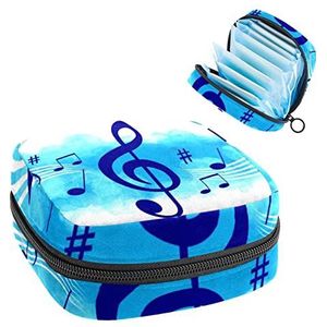 Opbergtas voor maandverband Pads, Menstruatie Cup Pouch, Periode Bag Organizer voor vrouwelijke Pads Tampons, Aquarel Blauw Music Note