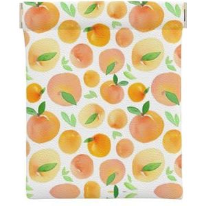 Perzik Print Lederen Coin Pouch Purse voor Mannen,Coin Purse Pouch voor Vrouwen, Mini Cash Wallet, Perzik, Eén maat, Munt Pouch