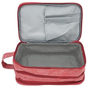 Cosmetische opbergtas, gemakkelijk toegankelijke vuilafstotende verticale zak draagbare 2 kleuren streep droge natte scheiding make-up tas voor oorbellen voor kettingen(Wijn rood)
