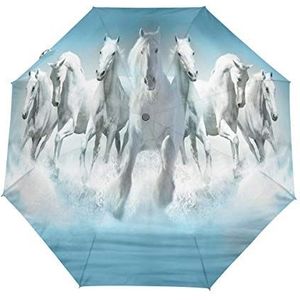 RXYY Aquarel Paarden Running Folds Auto Open Close Paraplu voor Vrouwen Mannen Jongens Meisjes Winddicht Compact Reizen Lichtgewicht Regen Paraplu