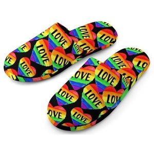 Liefde Hart LGBT Pride Volledige Print Heren Slippers Warme Anti-Slip Rubber Zool Huis Schoenen Voor Indoor Hotel