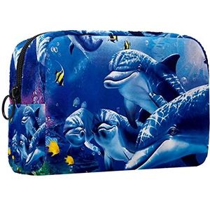 Cosmetische tas voor dames,kleine make-uptas voor portemonnee,blauwe zee dolfijn,Cosmetische reistas,make-uptasje