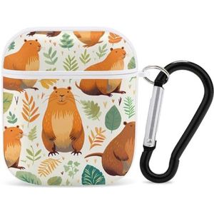 Tropical Capybara Leuke Case voor AirPods 2&1 Schokbestendige Beschermende Hoofdtelefoon Gevallen Cover Met Sleutelhanger voor Mannen Vrouwen