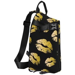 Haocloud Zee Schildpad-Blauwe Print Crossbody Rugzak Unisex Zak, Lichtgewicht en Sling Bag Voor Reis, Gouden Lippen, Eén maat