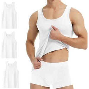 YouShow Onderhemd voor heren, 3/5 stuks, 100% katoen, tanktop, fijne rib, 3 x wit, 3XL