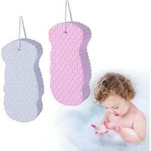WANGCL 2 stuks super zachte exfoliërende badspons herbruikbare 3D badspons doucheborstel pijnloze dode huidverwijderaar lichaamsspons voor volwassenen kinderen zwanger (blauw+roze)