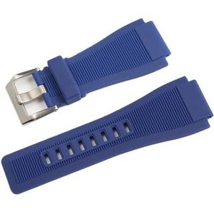 INEOUT 33mm * 24mm Zwart Blauw Siliconen Rubber Horlogeband Pin Sluiting Duiker Hars Band Compatibel Met Bell Ross BR01 BR03 Horloge (Color : Blue Silver Buckle, Size : 24mm)
