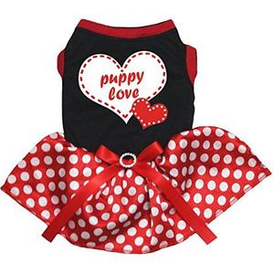 Petitebelle Puppy Love Zwart Katoen Shirt Polka Dots Rood Tutu (Large)