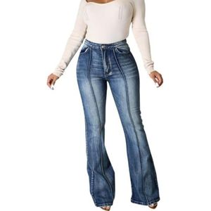 LoprNsdgt Trendy Splicing Washed Flare Jeans Voor Dames Klassieke Rekbare Slim Fit Jeans Met Wijde Pijpen,Dark blue,3XL