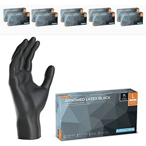 ARNOMED Latex wegwerphandschoenen L, zwart, poedervrij, 1000 stuks, handschoenen voor eenmalig gebruik, verkrijgbaar in maat XS, S, M, L & XL