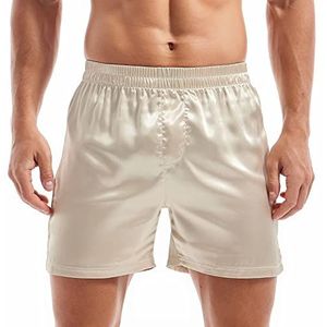 Amy Coulee Satijnen slaapshorts voor heren, nachtkleding, boxershorts, champagne, L