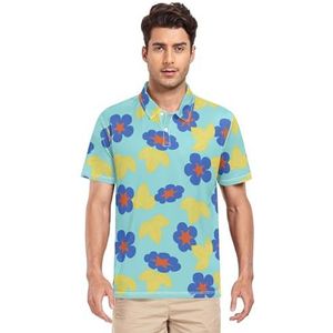 LI ZHI XIN Heren poloshirt korte mouw werk T-shirt zomer top klassieke kraag sweatshirt met 2 knopen voor golf tennis outdoor sport lente bloemen bloemen blauw, Meerkleurig, S