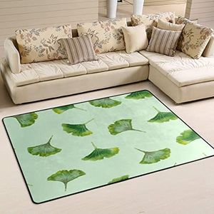 Gebied tapijten 100 x 150 cm, groene ginkgo bladeren patroon gebied tapijten voor slaapkamer print woonkamer tapijt groot vloertapijt, voor ingang, binnen en buiten