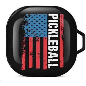 The American Flag Pickleball Earbuds Case Compatibel met Samsung Hard Shell Beschermhoes Zwart-stijl