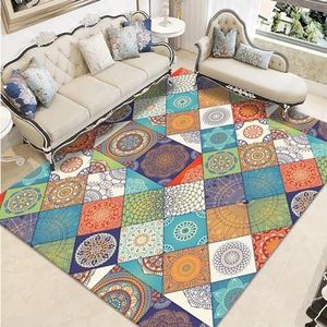 DIWANAE Vloerkleden Woonkamer, Afwasbaar Anti-slip Kleurrijk Patchwork-Kristalpolige Tapijt, Vintage Verbrand Oranje, Mosterd, Blauwgroen Tapijt (Color : E, Size : 80 * 120CM)