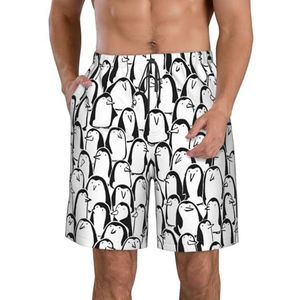 Stijlvolle Menigte van Pinguïns Print Heren Zwemshorts Trunks Mannen Sneldrogend Ademend Strand Surfen Zwembroek met Zakken, Wit, XXL