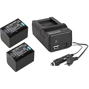 3-in-1 set voor de Sony Fdr van AX53/AX53 Ultra HD – 2 premium batterij voor Sony NP-FV70 camcorder (1600 mAh) + 4-in-1 oplader (o.a. met USB/Micro USB en sigarettenaansteker/auto)
