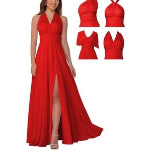 Infinity bruidsmeisjesjurken voor dames, lange chiffon converteerbare formele avondjurk, Rood, 32